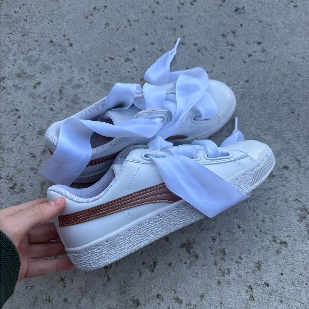 Puma White Sneakers with Brown Stripe
